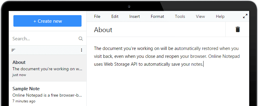Tipmedia Online Notepad Screenshot